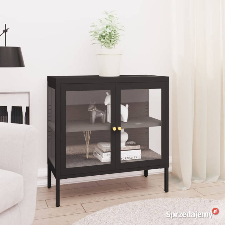 Szafka boczna czarna 70x35x70 stal i szkło Warszawa
