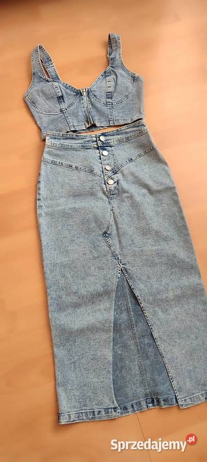 Komplet jeansowy spódnica krótki top NOWE bez Połomia