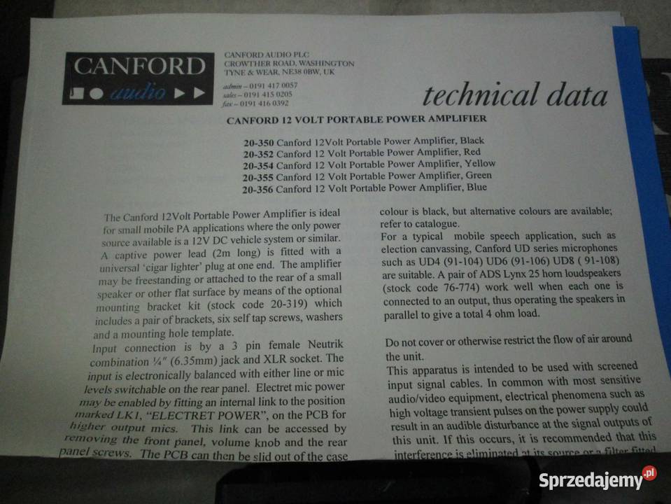 CANFORD audio 12V Power Amplifer 22W4 35W2 mazowieckie Warszawa