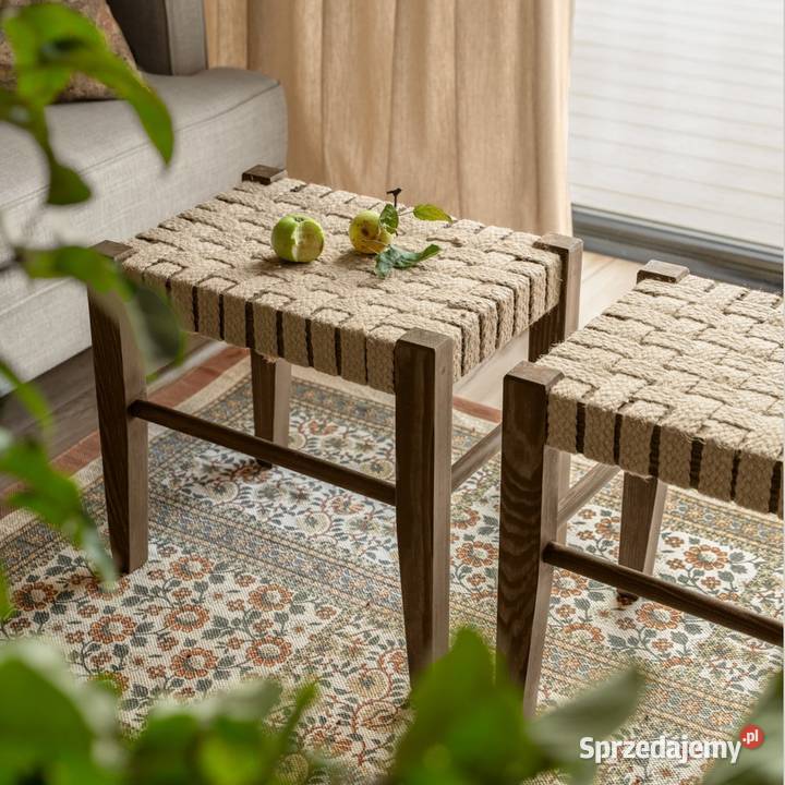 Woskowany taboret z jutowym siedziskiem COR 21 Krzesła małopolskie Maków Podhalański sprzedam