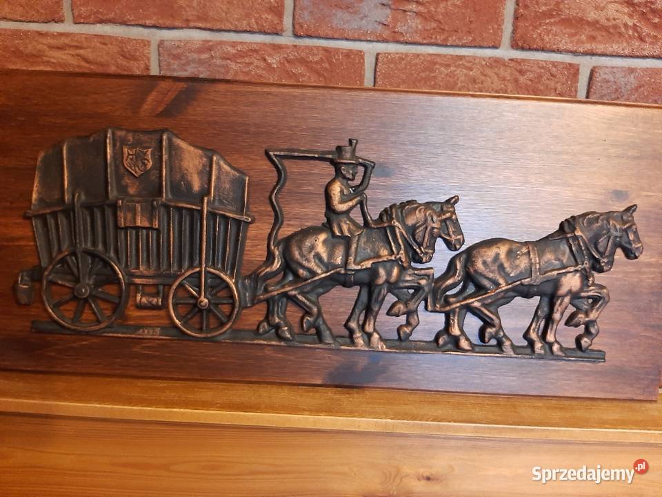 Płaskorzeźba odlew żeliwny Dyliżans Woźnica z małopolskie Lubień