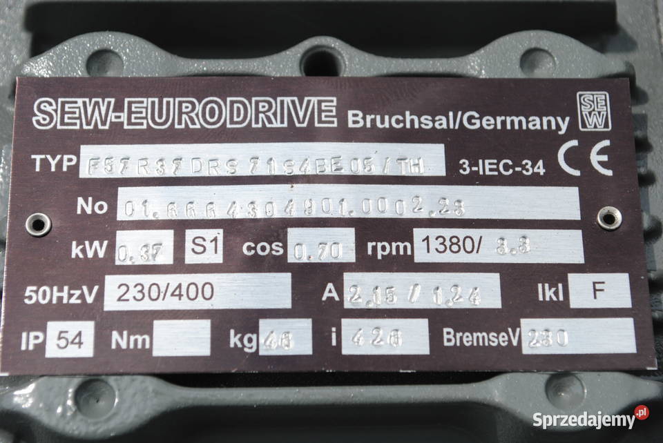 Motoreduktor 037kw 33obrmin z hamulcem Firmy SEW Kargowa