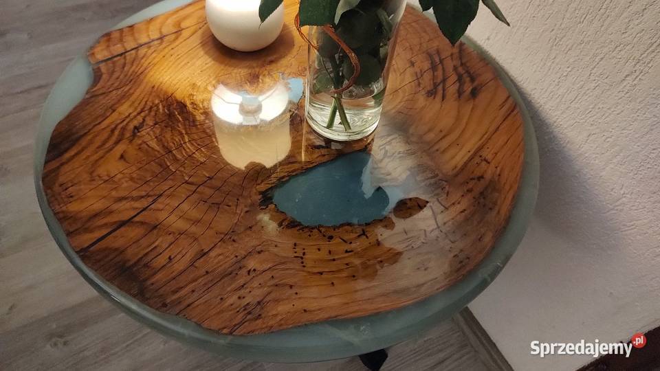 Stolik kawowy plaster dębu zalany żywicą Stoliki, uchwyty i półki opolskie Nysa