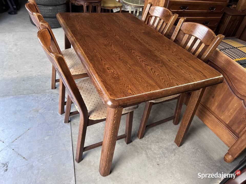 Dębowy stół 4 krzesła 100 lite drewno Stoły z krzesłami Sławoszewek sprzedam