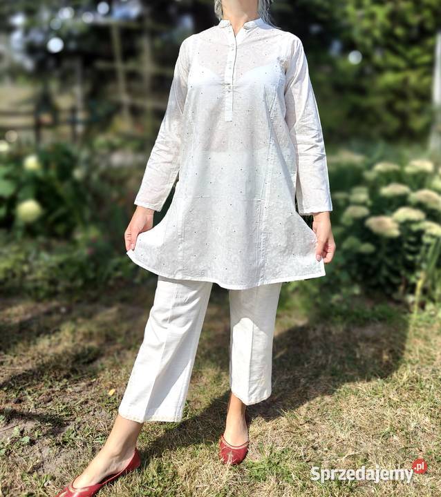 Delikatna cienka tunika S 38 biała bawełna boho biały Szczecin sprzedam