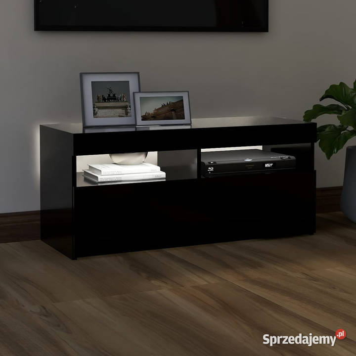 Szafka pod TV z oświetleniem LED czarna 90x35x40 Warszawa