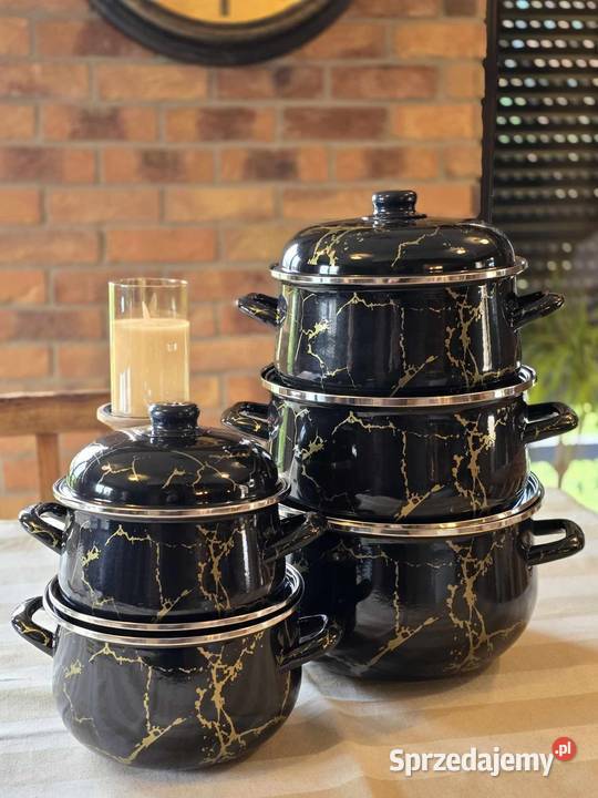 PROMOCAJA 199 Garnki duże emalia czarny marmur Zabrze