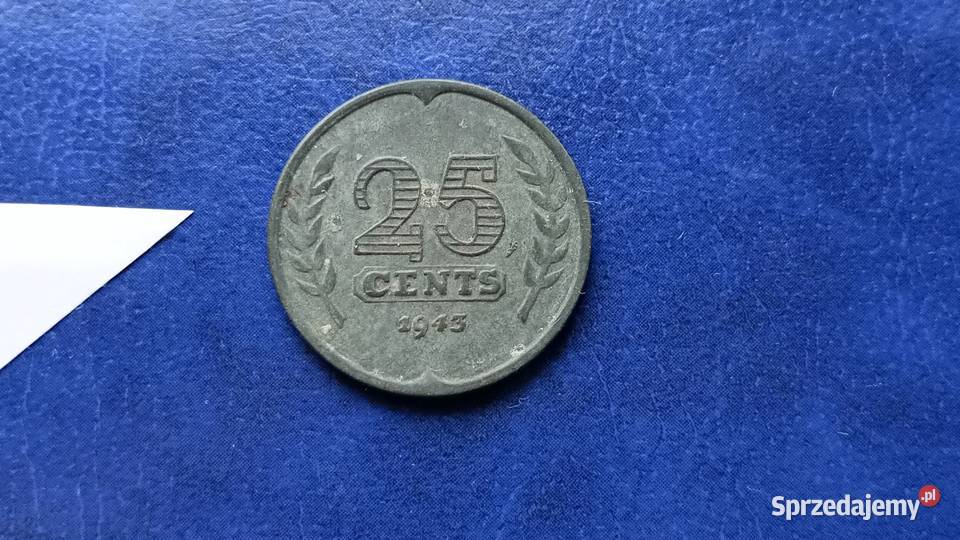 Stare monety 25 cent 1943 Holandia Lesko