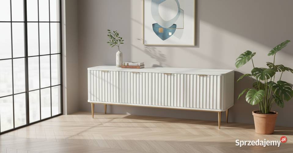 Ryflowana szafka RTV złota Livino Glamour Golkowice