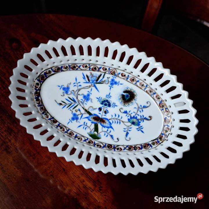 WYPRZEDAŻ Półmisek koszyk ażurowy wzór cebulowy Porcelana i szkło Bronisze