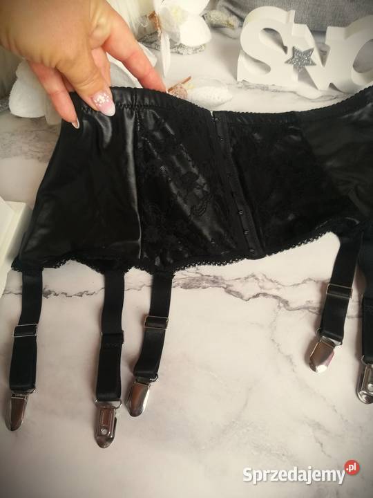 seksowny pas do pończoch czarny skóra eko mazowieckie