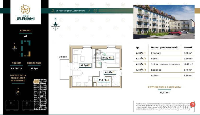 Mieszkanie na sprzedaż Jelenia Góra 3737m2 2pok Liczba pokoi 2