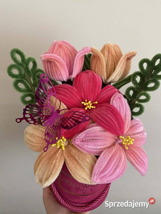 Flowerbox kwiatów z drucików dekoracja prezent śląskie Dąbrowa Górnicza