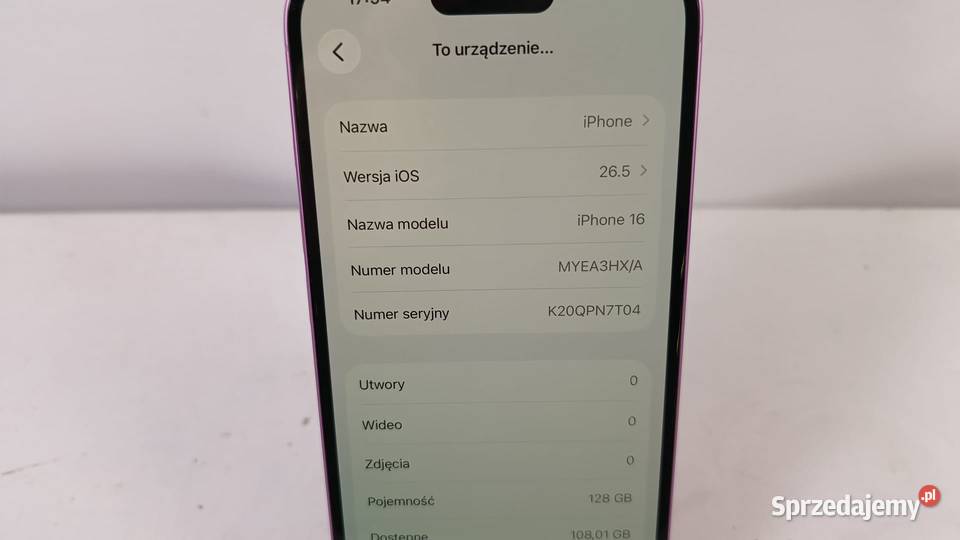 Smartfon APPLE iPhone 16 8128GB Katowice sprzedam