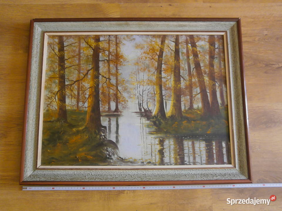 Stary obraz w ramie płótno Pejzaż ładny stan łódzkie