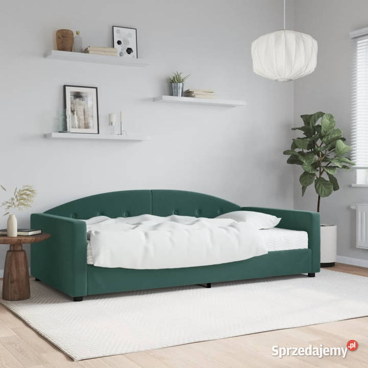 Sofa z materacem do spania ciemnozielona aksamit Łóżka Warszawa