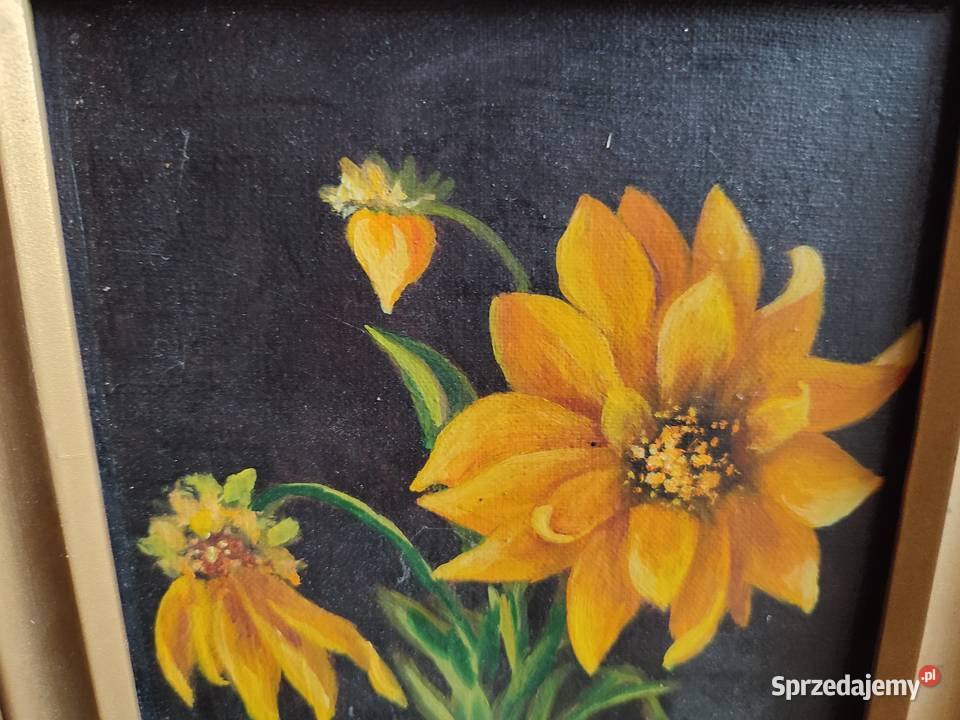 Obraz olejny martwa natura kwiaty sygnowany M Łódź