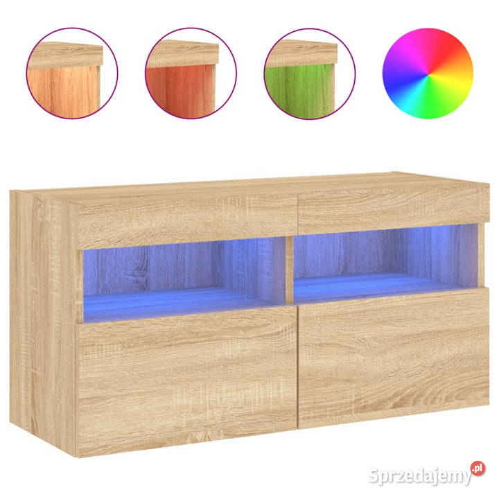 Ścienna szafka TV z LED dąb sonoma 80x30x40