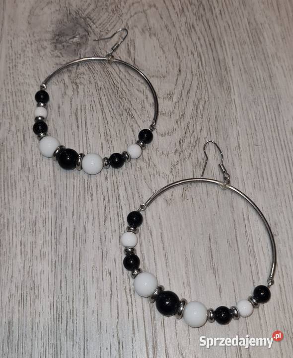 Kolczyki damskie koła koraliki czerń i biel Łódź
