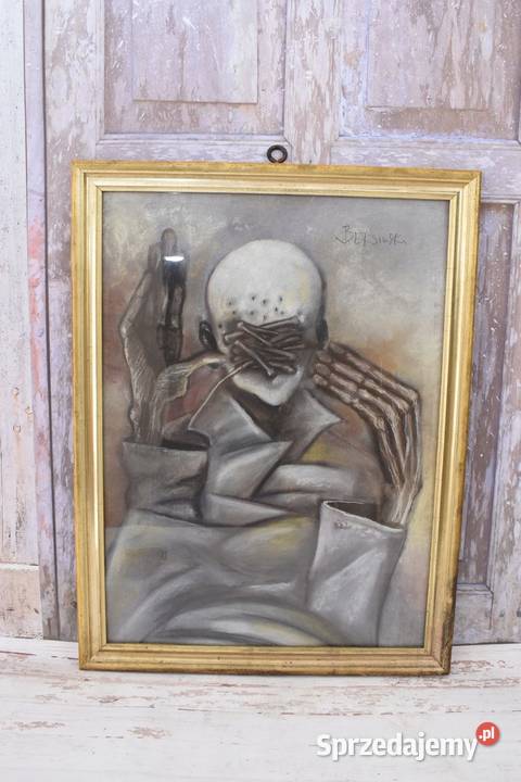 Beksiński Pastel na Kartonie Szkłem Stary Obraz Kraków sprzedam