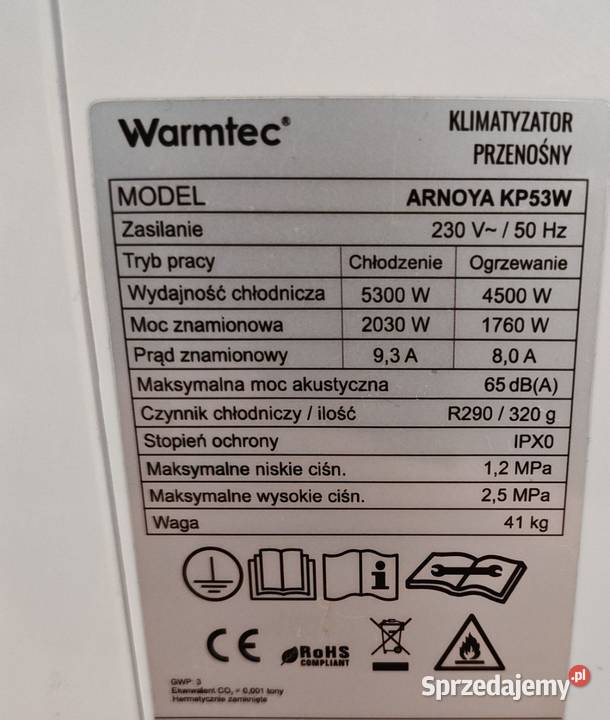 Klimatyzator przenośny 53Kw warmtec wifi pilot Klimatyzatory