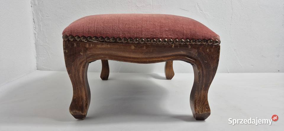Stylowy Podnóżek Vintage Różowy Welur Drewno