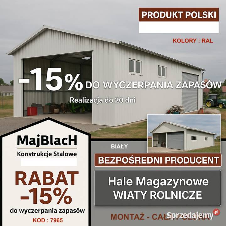 A58Kolory RAL Hala Wiata Garaż Blaszany RABAT Czarnków