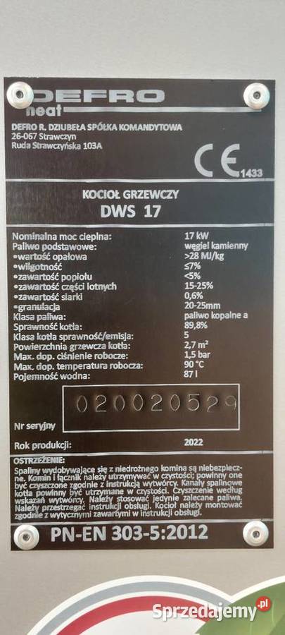Defro Optima DS 17 kocioł 5 klasy recznie Warszowice