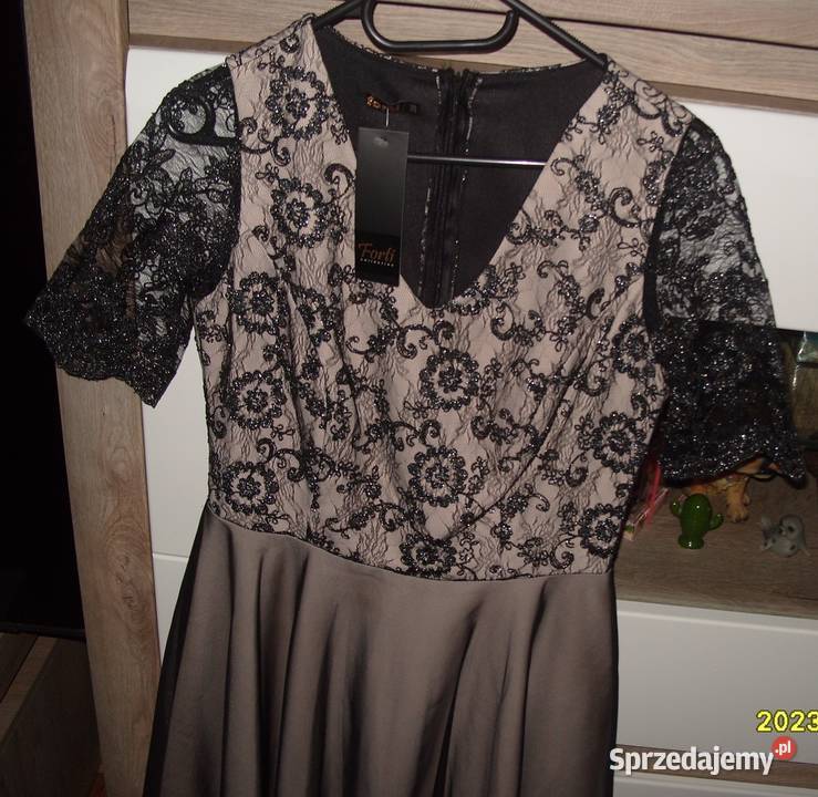 FORTINOWA koktajlowa sukienka koronka haft r38 Rawicz