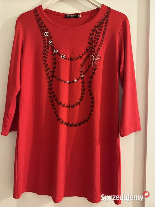 Bluzka damska 42 tunika czerwona z cyrkoniami Rozmiar 42(XL)