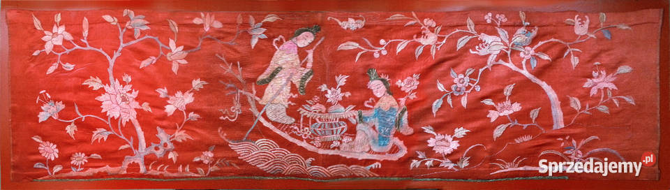 UNIKAT org XIXwieczny panel z chińskim haftem z Bydgoszcz