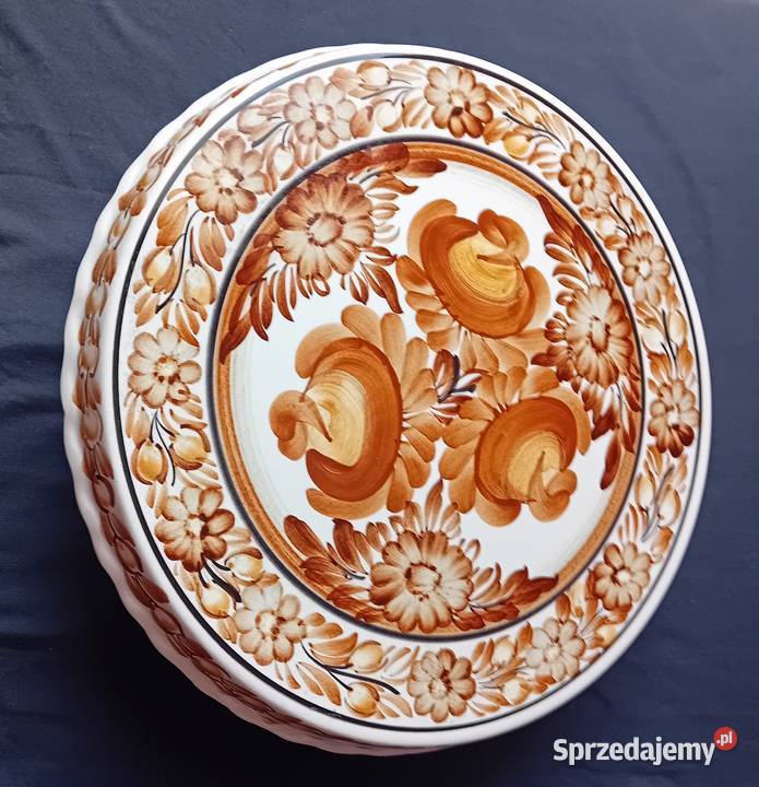 Fajansowa ręcznie malowana patera na stopie ZF Porcelana i szkło Koźminek