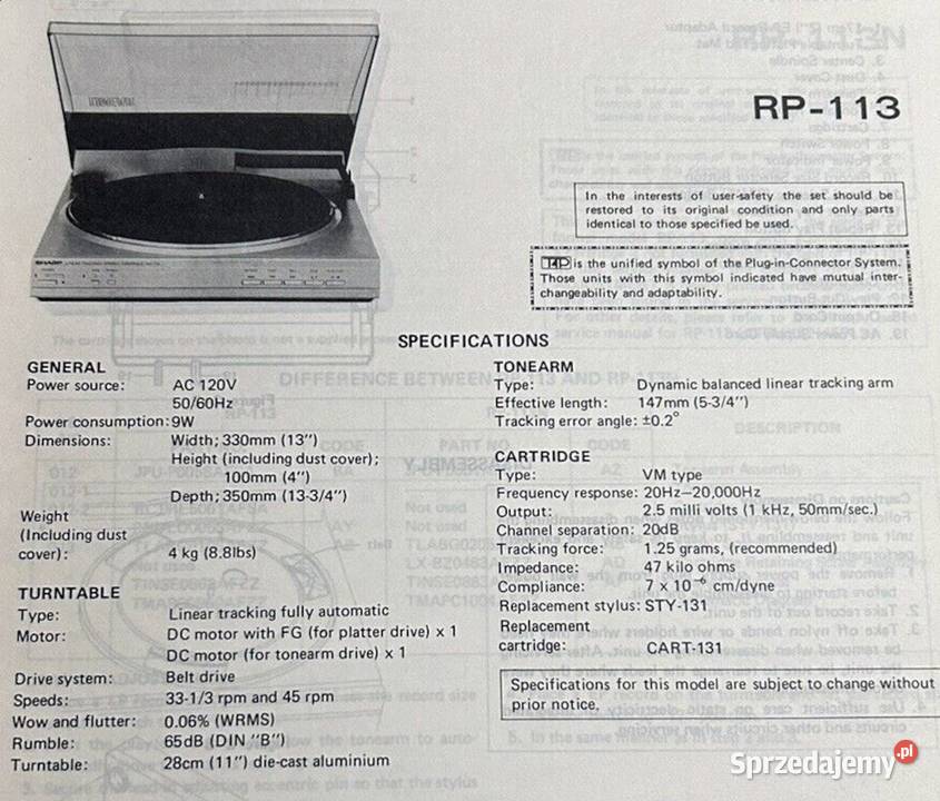 JAPOŃSKI gramofon Sharp RP113 linear tracking