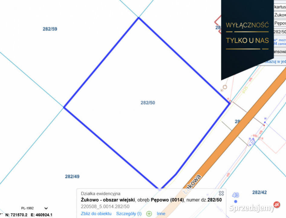 Grunt do sprzedania 1054 metry Pępowo utwardzona