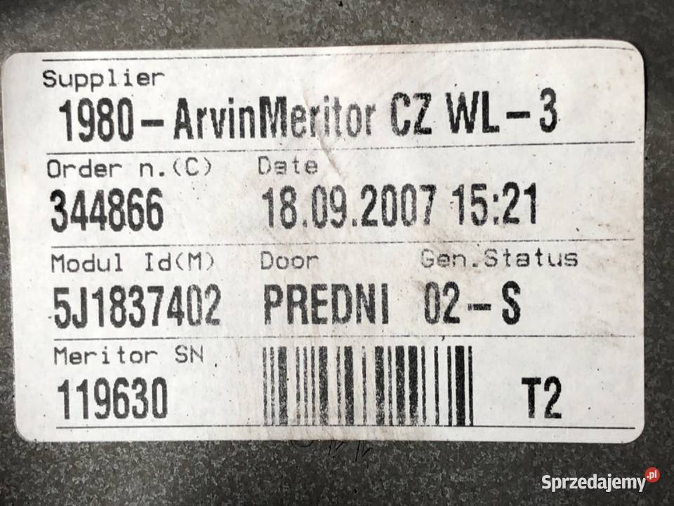 PODNOŚNIK SZYBY PRAWY PRZÓD SKODA FABIA II Mechanizmy opuszczania szyb