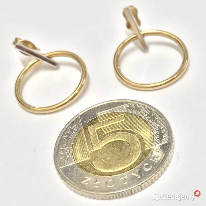 Złote kolczyki 585 14K dwukolorowe koła Kolczyki Warszawa sprzedam