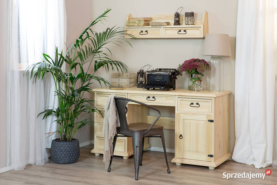 Drewniane stylowe biurko rustykalne do gabinetu domowego