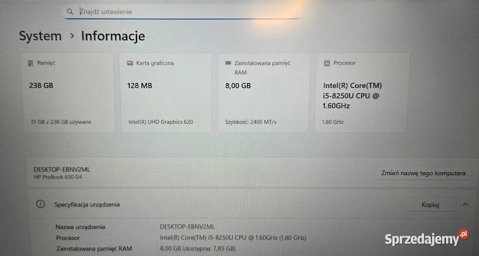 Laptop HP ProBook 650 G4 i58250u 8GB RAM SSD Rzeszów