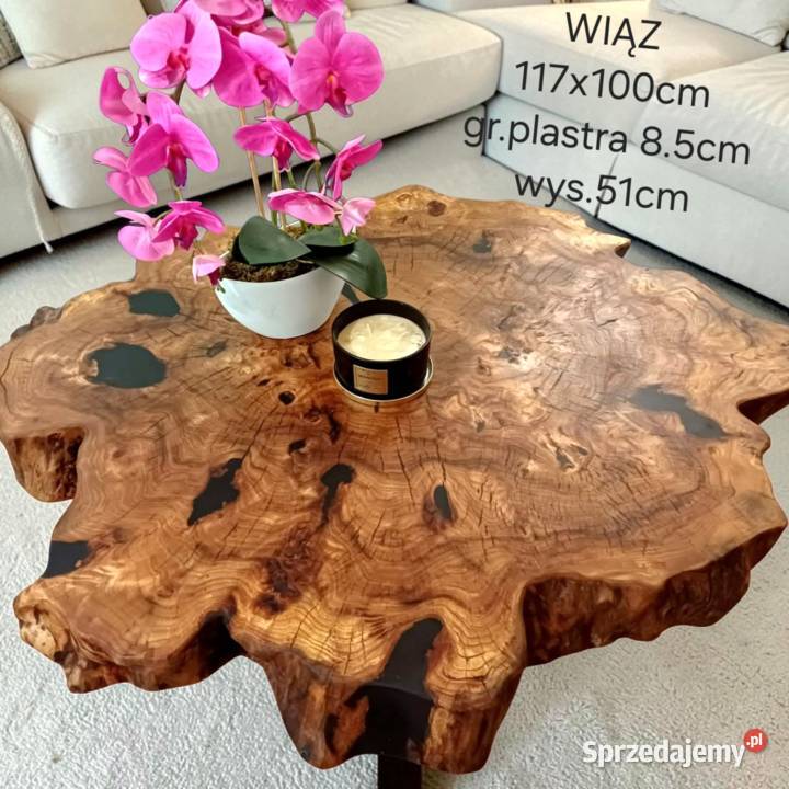 Stolik kawowy 117x100 PIĘKNY OKAZ LIVE EDGE Śrem