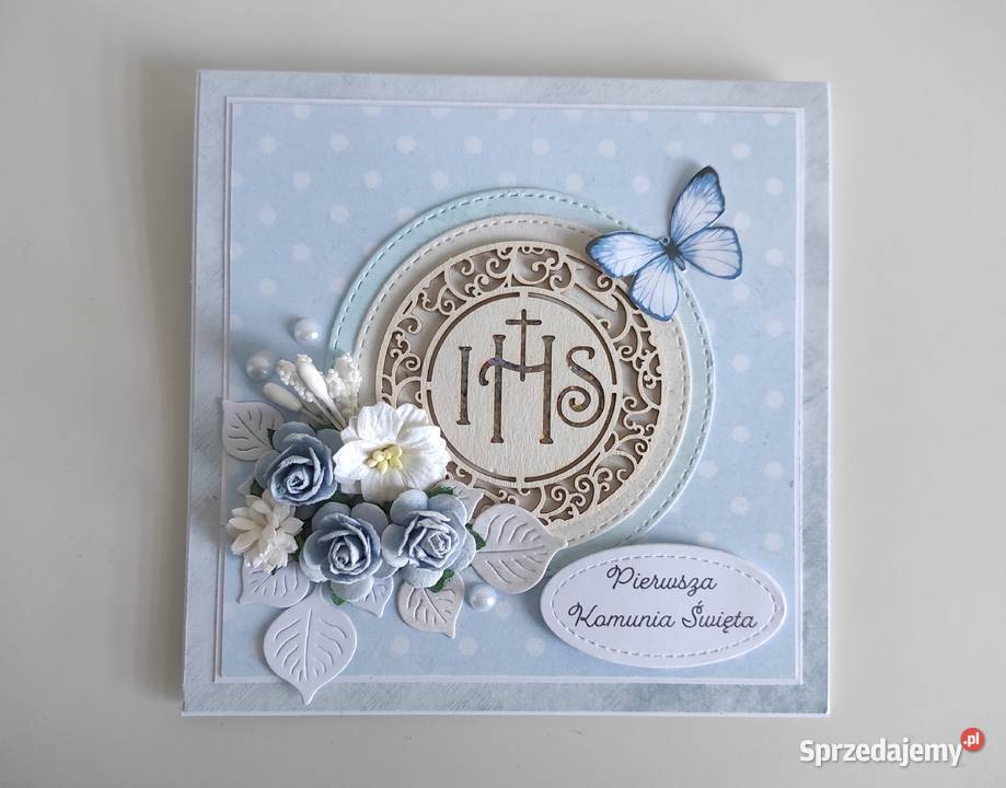 Kartka w pudełku ręcznie robiona na Komunię Łódź