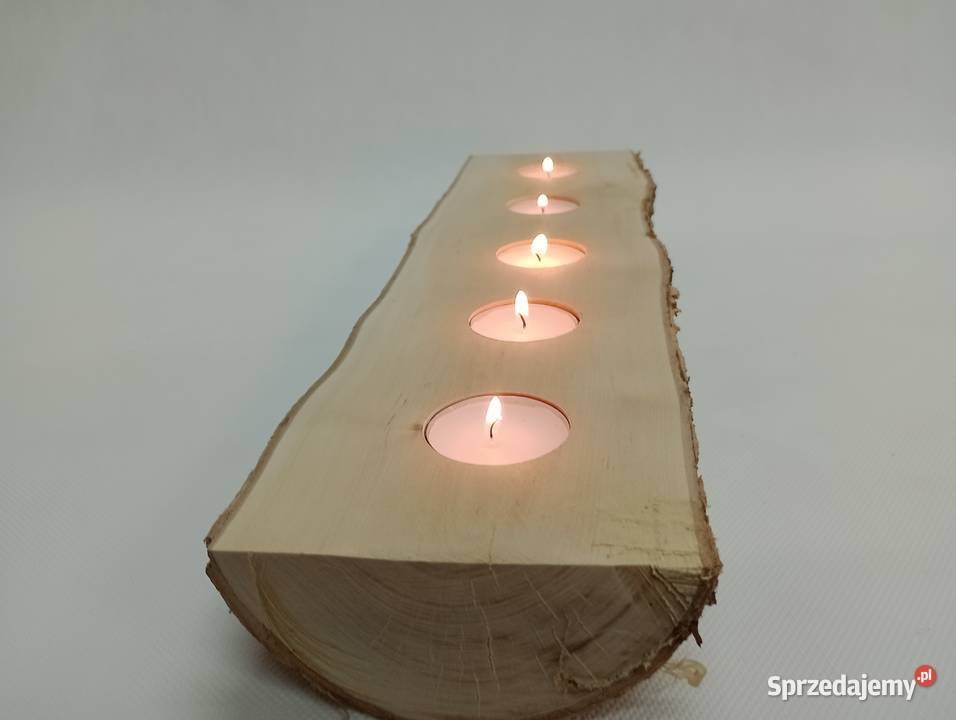 DREWNIANY ŚWIECZNIK BRZOZOWY TEALIGHT ŚWIECZKI Dekoracje i ozdoby Żagań