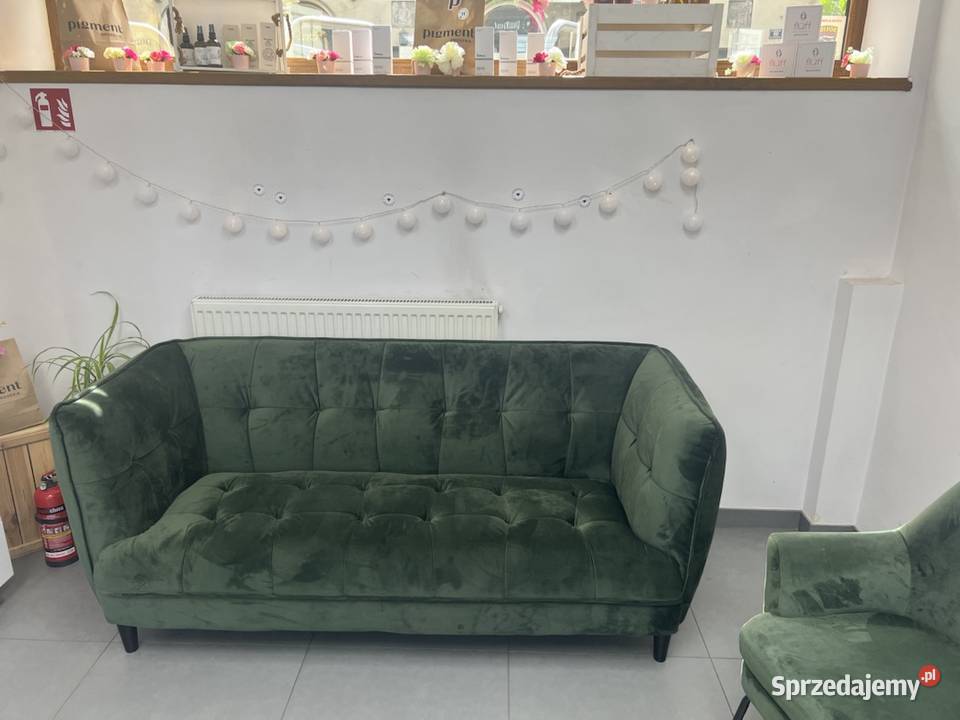Welurowa pikowana sofa butelkowa zieleń Kraków