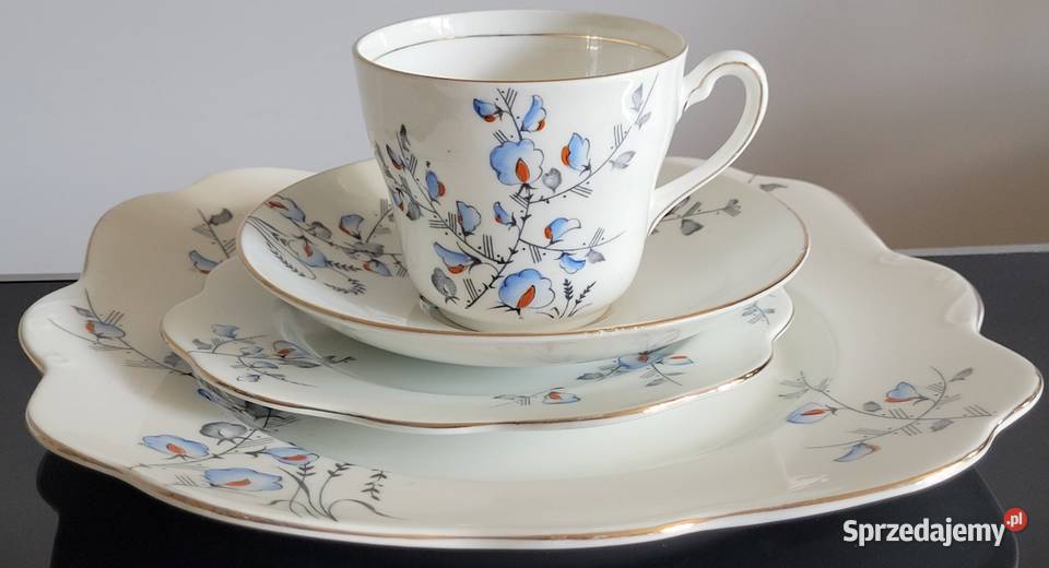 Angielska kostna porcelana Colclough trio z paterą graniasta