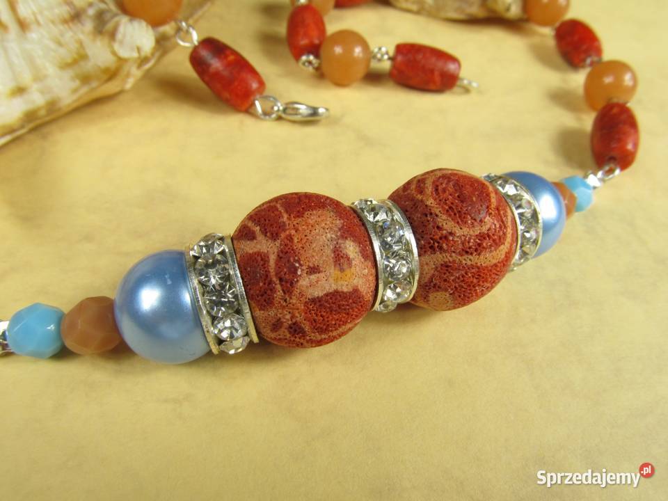 Naszyjnik kolczyki zestaw niebieski czerwony Katowice