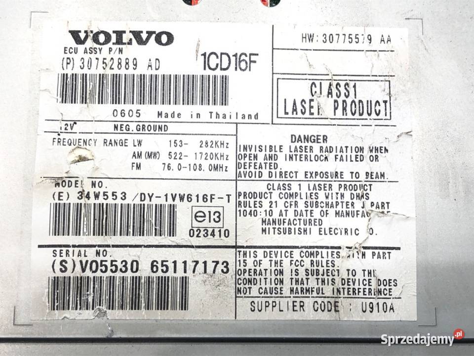 RADIO VOLVO V50 30752889AD 0312 ODTWARZACZ sprzedam