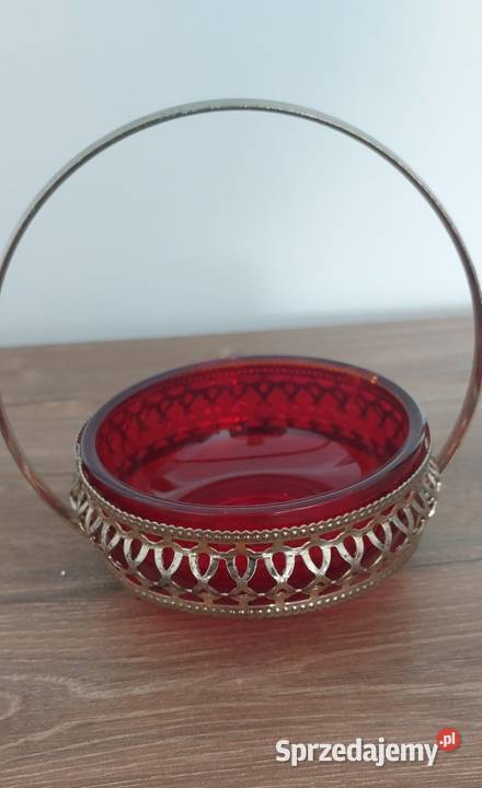 Cukierniczka stara PRL czerwone szkło Porcelana i szkło Racibórz