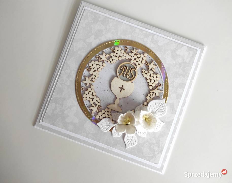 Kartka ręcznie robiona Komunia Święta handmade Łódź
