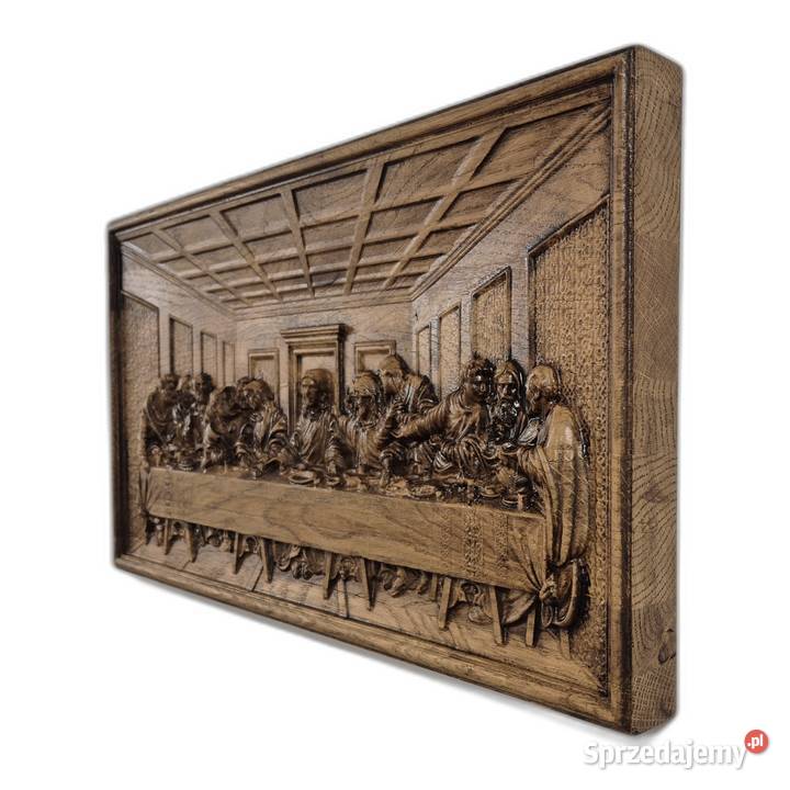 Płaskorzeźba w dębie Ostatnia Wieczerza Prezent Obrazki i obrazy Dom i Ogród Malechowo