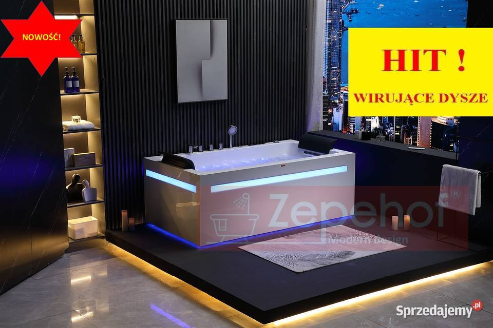 WANNA Z HYDROMASAŻEM 180x100x65DYSZE OBROTOWE Wanny Grabówka