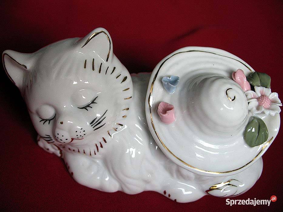 Kot kotek z kapeluszem figurka porcelana 8 x 15 Siedlce